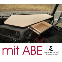 VOLVO FH4 durchgehender LKW-Tisch mit Auszug Kante schwarz Antirutschmatte beige mit ABE