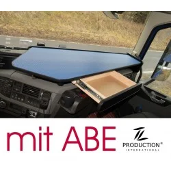 VOLVO FH4 durchgehender LKW-Tisch mit Auszug Kante schwarz Antirutschmatte blau mit ABE