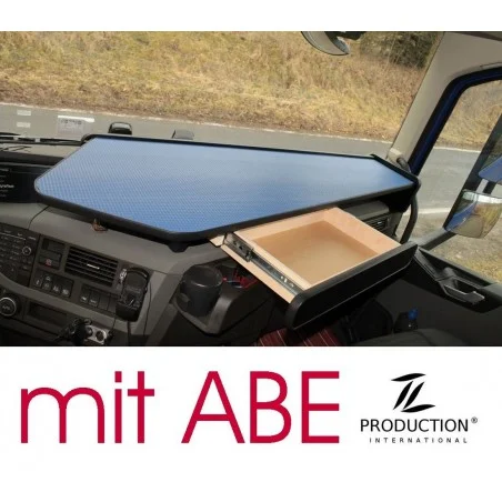 VOLVO FH4 durchgehender LKW-Tisch mit Auszug Kante schwarz Antirutschmatte blau mit ABE