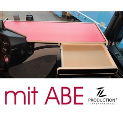 Mercedes Actros Stream Space MP4 & MP5 durchgehender LKW-Tisch mit Auszug Kante beige Antirutschmatte rot mit ABE