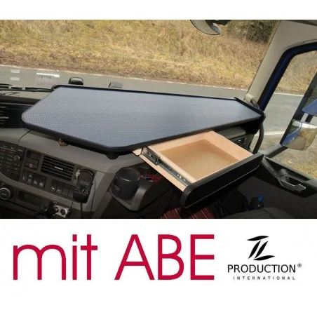 VOLVO FH4 durchgehender LKW-Tisch mit Auszug Kante schwarz Antirutschmatte grau mit ABE