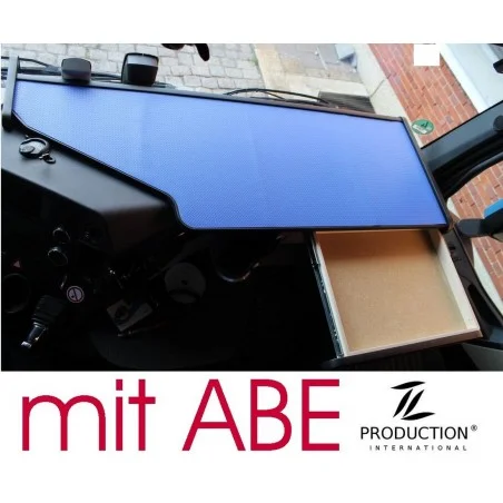 Mercedes Actros Stream Space MP4 & MP5 durchgehender LKW-Tisch mit Auszug Kante schwarz Antirutschmatte blau mit ABE