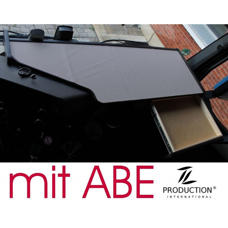 Mercedes Actros Stream Space MP4 & MP5 durchgehender LKW-Tisch mit Auszug Kante schwarz Antirutschmatte grau mit ABE