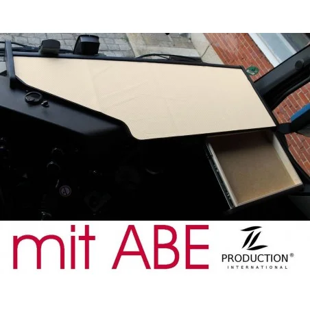 Mercedes Actros Stream Space MP4 & MP5 durchgehender LKW-Tisch mit Auszug Kante schwarz Antirutschmatte beige mit ABE