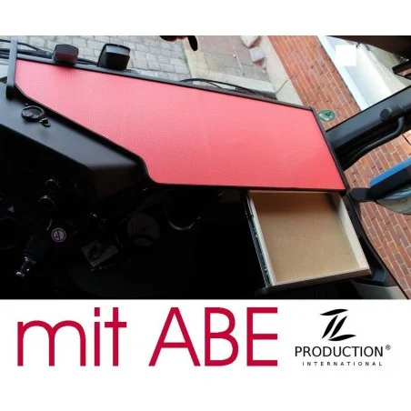 Mercedes Actros Big Space MP4 & MP5 durchgehender LKW-Tisch mit Auszug Kante schwarz Antirutschmatte rot mit ABE