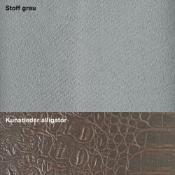 Verdunklungs-Vorhang Detailansicht Stoff grau, Kunstleder alligator