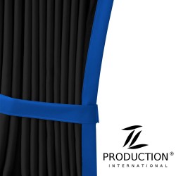 Scheibengardine mit Lederkante schwarz-blau