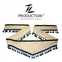 Borde Dreieck in beige mit Bommeln in dunkelblau