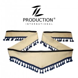 Borde Dreieck in beige mit Bommeln in dunkelblau