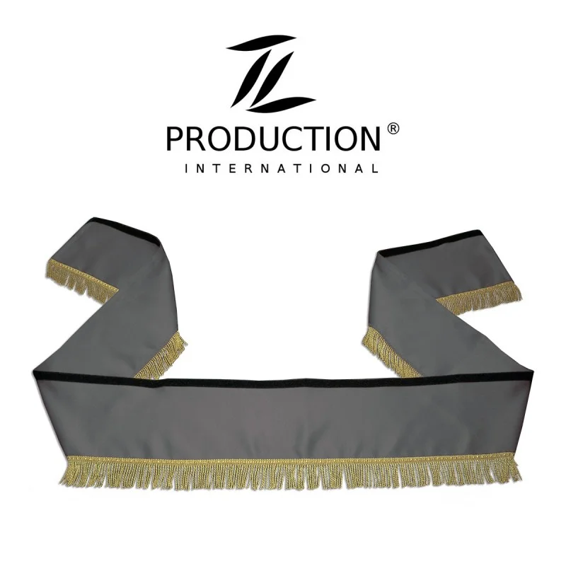 graue Borde in gerader Form mit goldenen Fransen