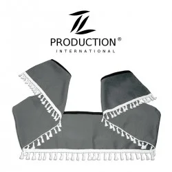 graue Frontborde gerade mit weißen Bommeln