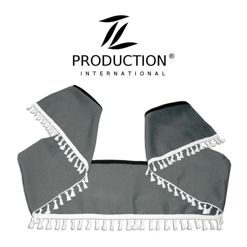 graue Frontborde gerade mit weißen Bommeln