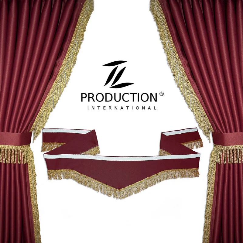 Hochwertiges Vorhang-Set in bordeaux mit goldenen Fransen