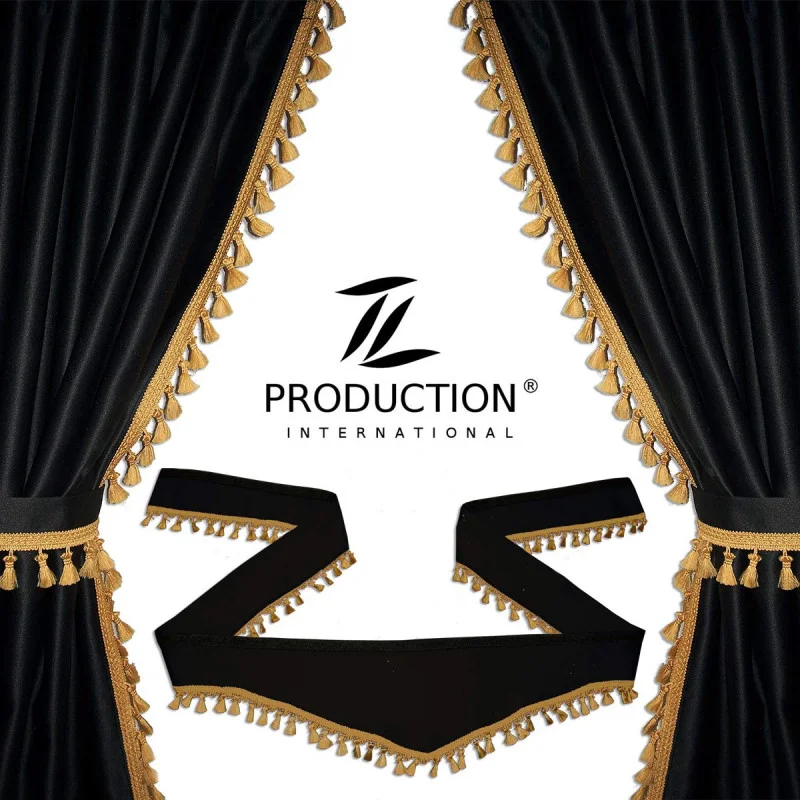 Set LKW Scheibengardinen mit Frontscheibenborde Schwarz Honiggelb