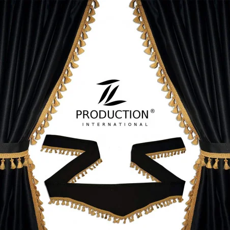 Set LKW Scheibengardinen mit Frontscheibenborde Schwarz Honiggelb