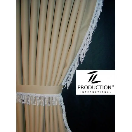 Lkw Verdunklungsgardine in beige mit weißen Fransen