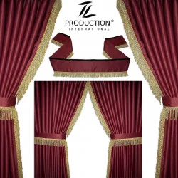 Fahrerhaus-Gardinenset Anett in bordeaux mit goldenen Fransen