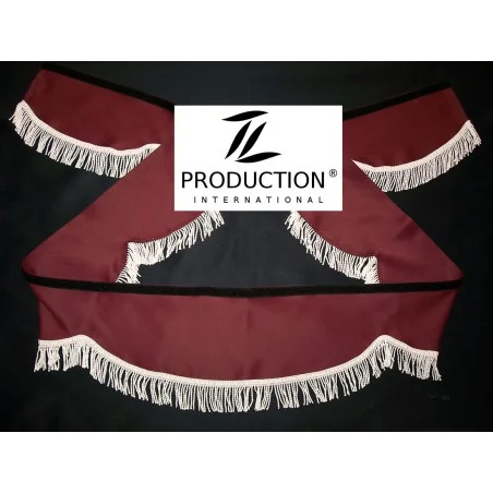 Querbehang in bordeaux mit weißen Fransen